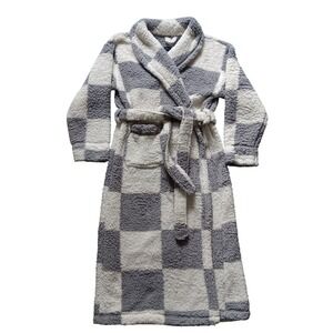 Sanctuary Robe Womens L/XL Gray White NWT Checkered Plush Faux Fur SY40043